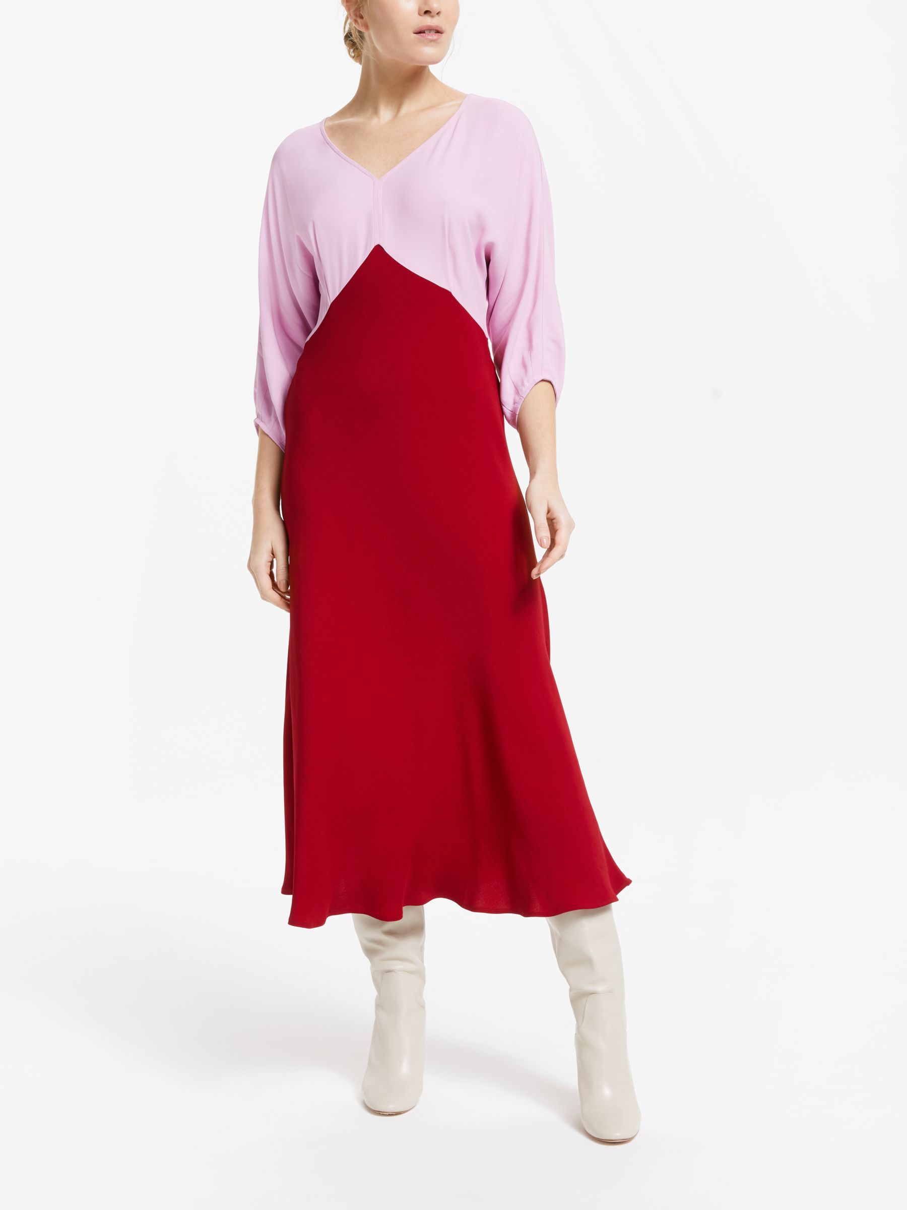 red and pink colour block dress