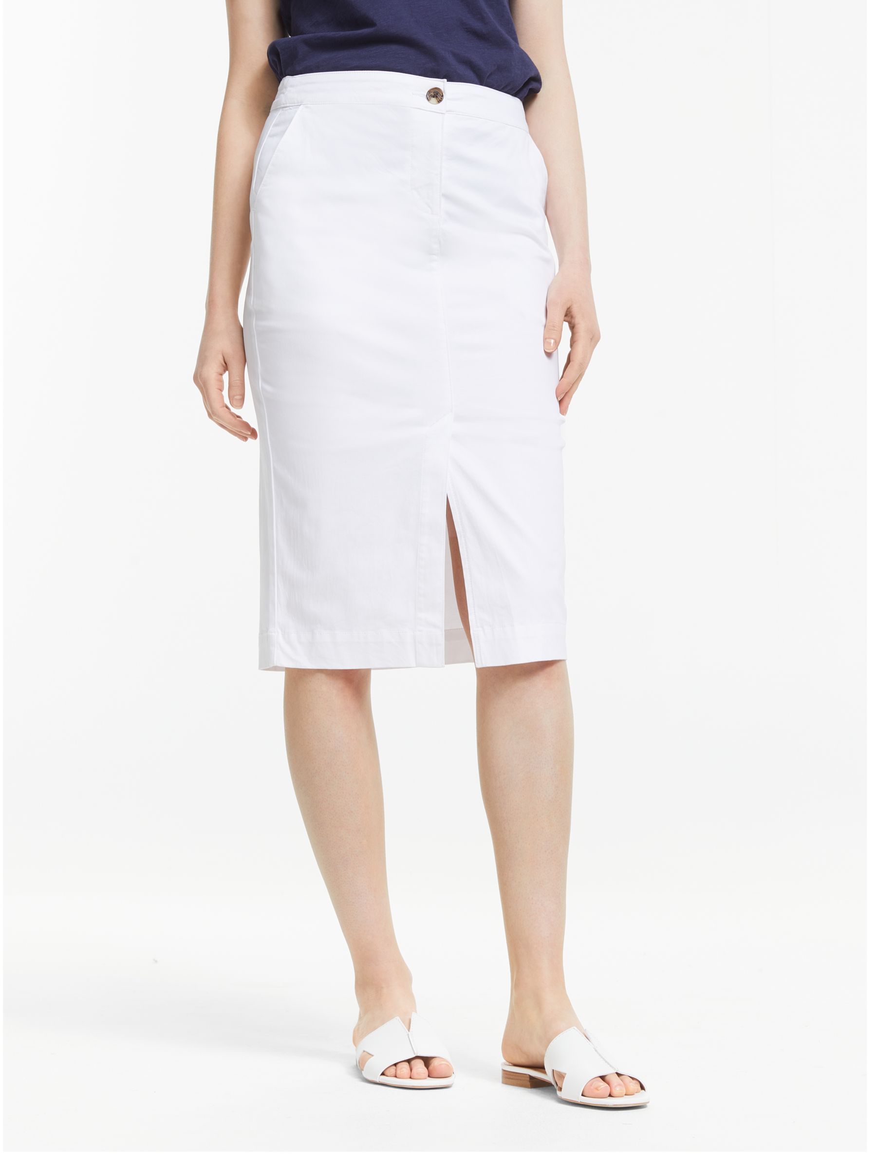 John Lewis & Partners Chino Pencil Skirt, White at John Lewis & Partners