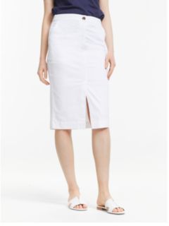 John Lewis & Partners Chino Pencil Skirt, White, 8