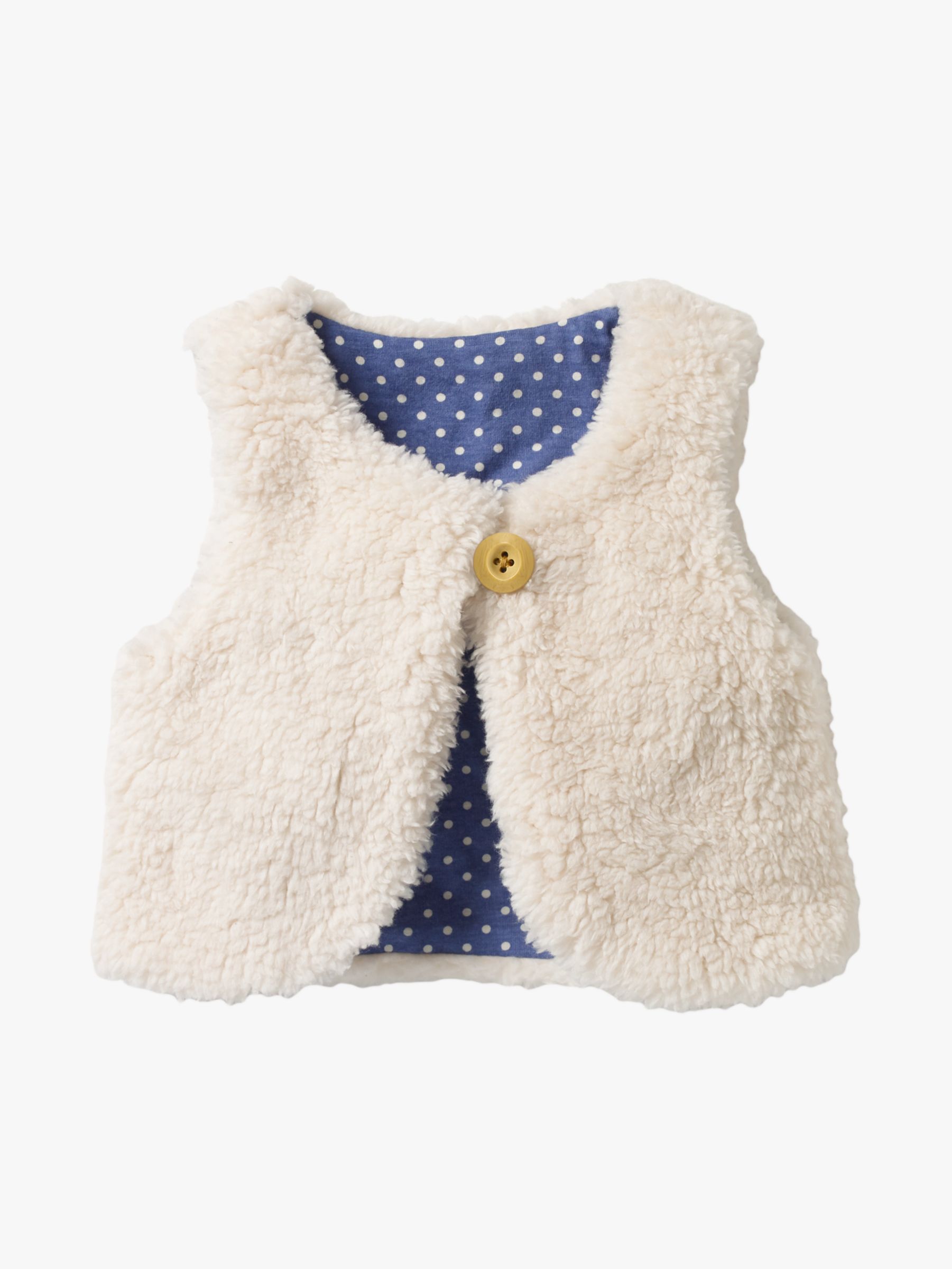 Mini Boden Baby Reversible Fleece Gilet, Ecru