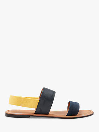 Joules Fenthrope Slingback Open Toe Sandals, Navy/Yellow Leather