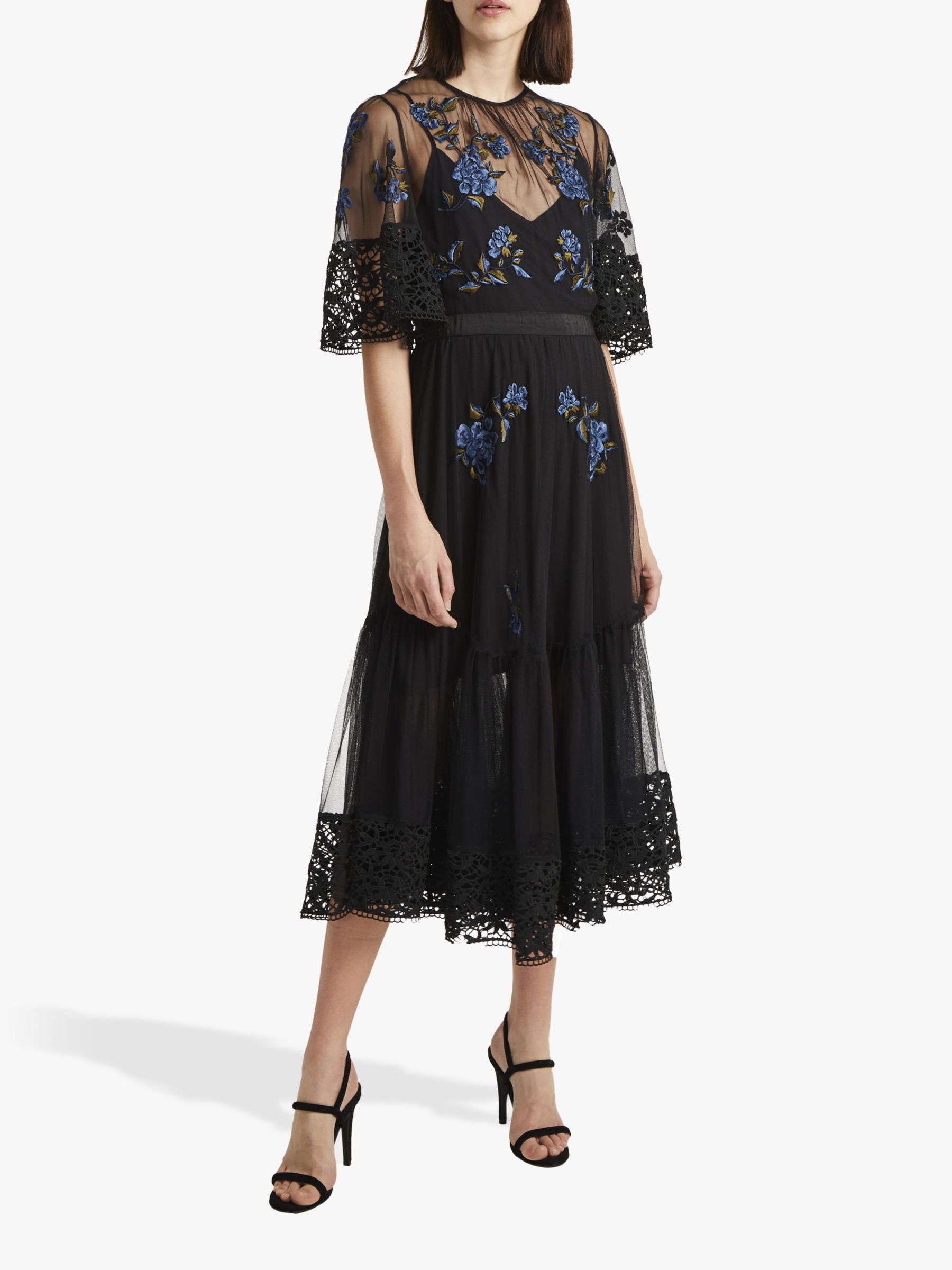 French Connection Ambre Embroidered Lace Floral Dress, Black at John ...