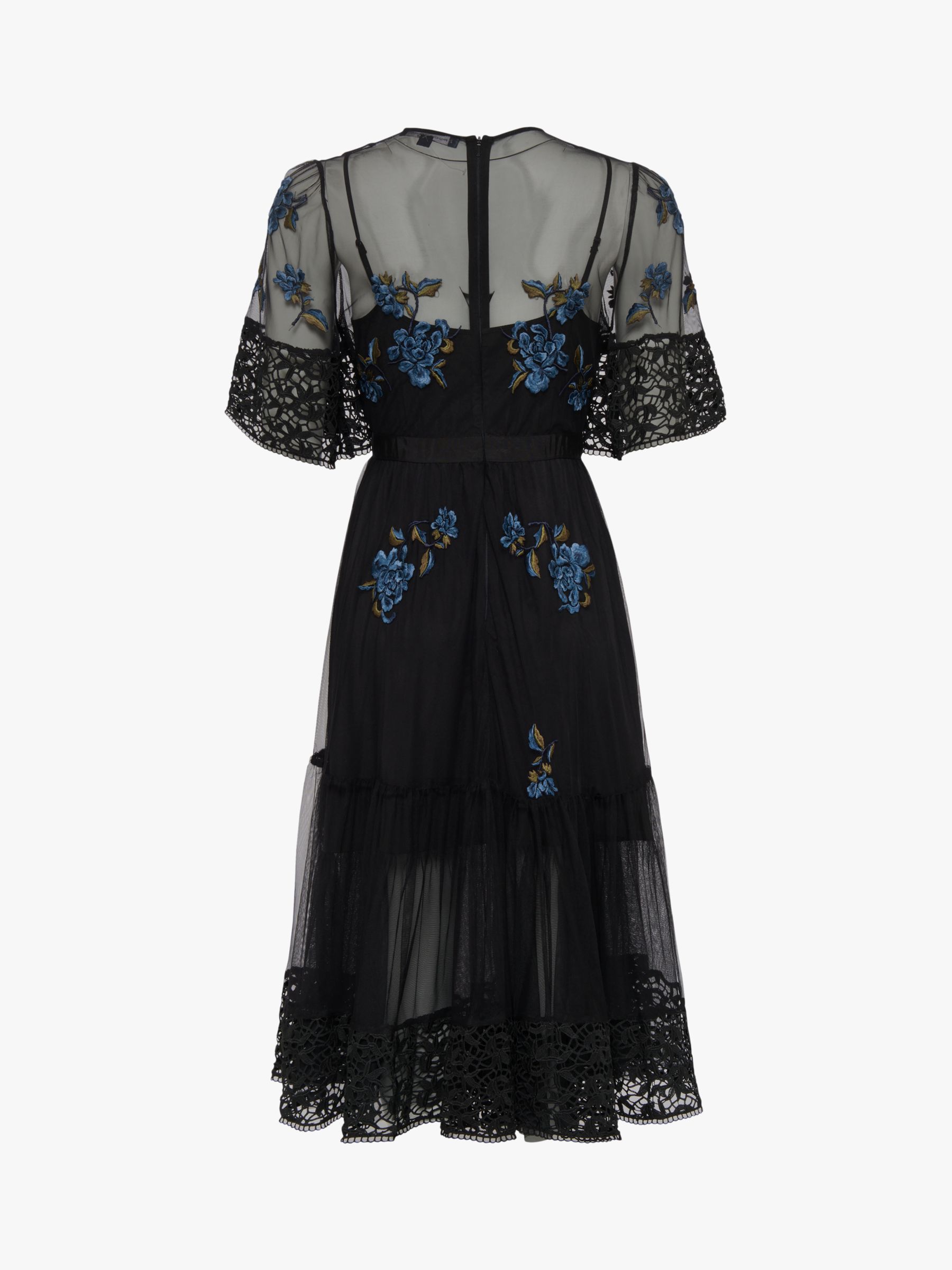 French Connection Ambre Embroidered Lace Floral Dress, Black