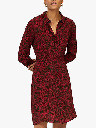 Warehouse Leopard Shirt Dress, Red Pattern