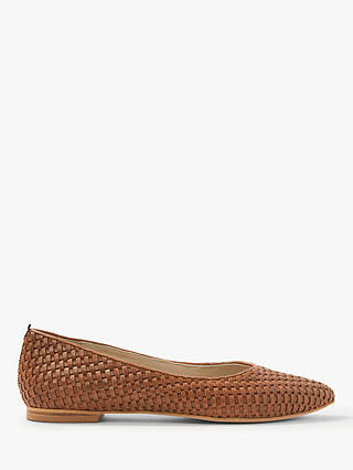 Boden Hazel Woven Pointed Flat Pumps, Tan Leather