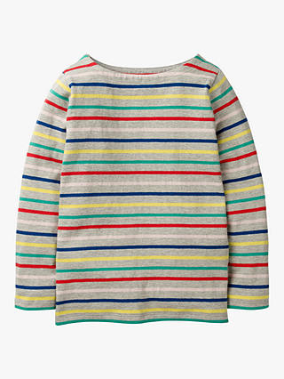 Mini Boden Girls' Breton T-Shirt, Grey/Rainbow