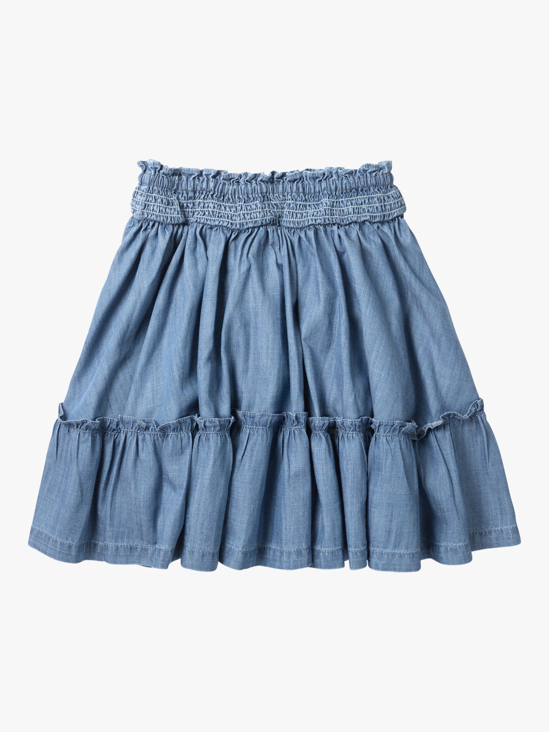 Mini Boden Girls' Denim Ruffle Skirt, Blue at John Lewis & Partners