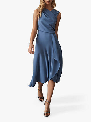 Reiss Marling Wrap Front Midi Dress, Mid Blue
