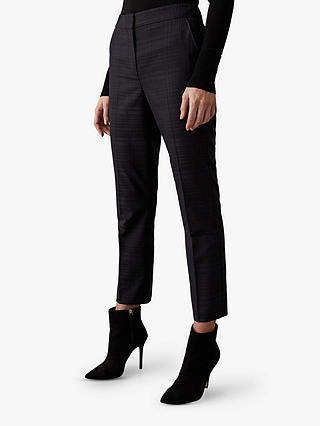 Reiss Margot Check Tapered Trousers, Navy