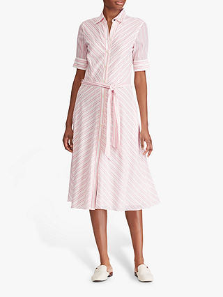 Lauren Ralph Lauren Stripe Belted Shirt Dress, Dry Berry/Multi
