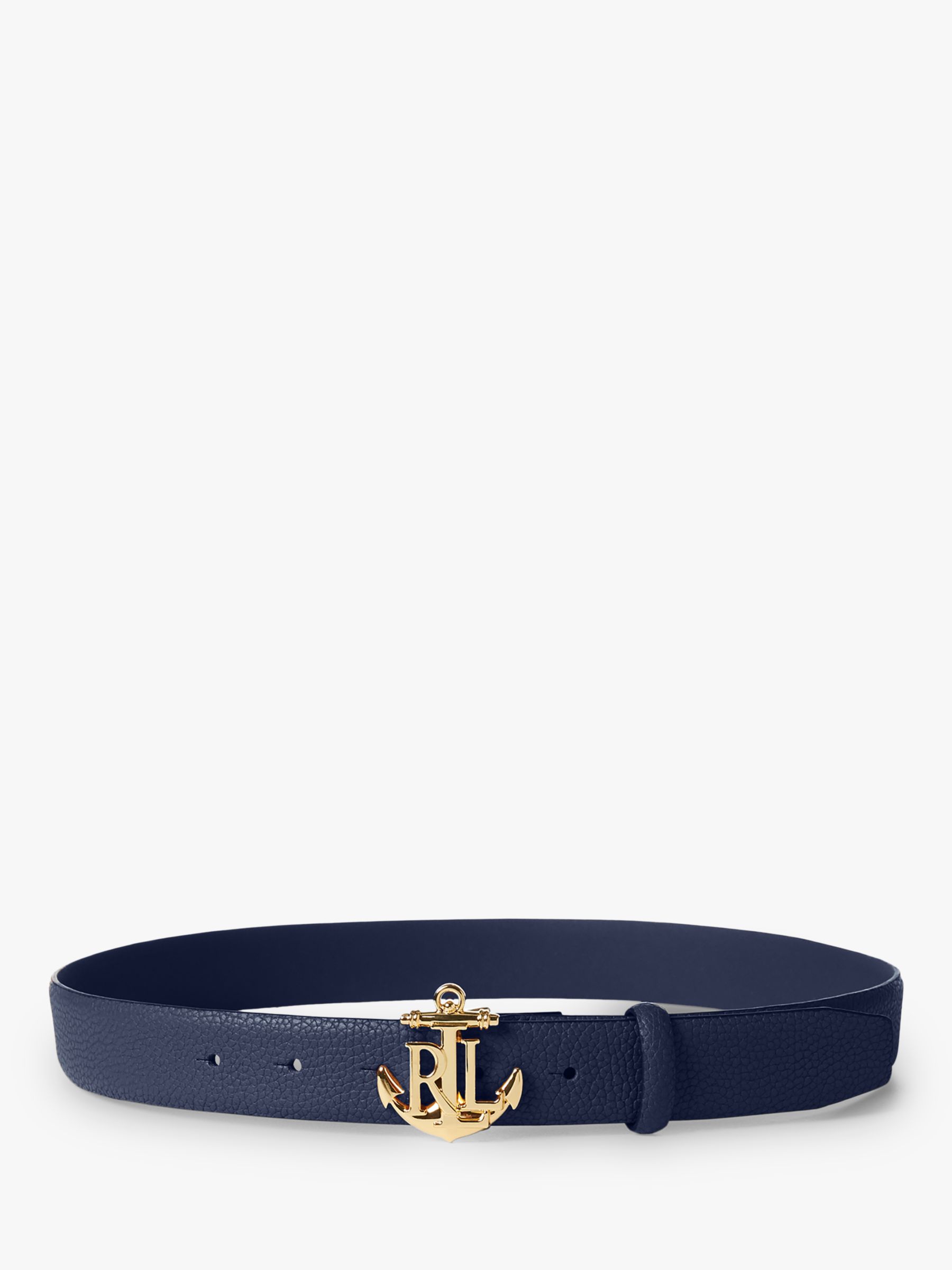 Lauren Ralph Lauren Anchor Logo Leather Belt, Navy, XS