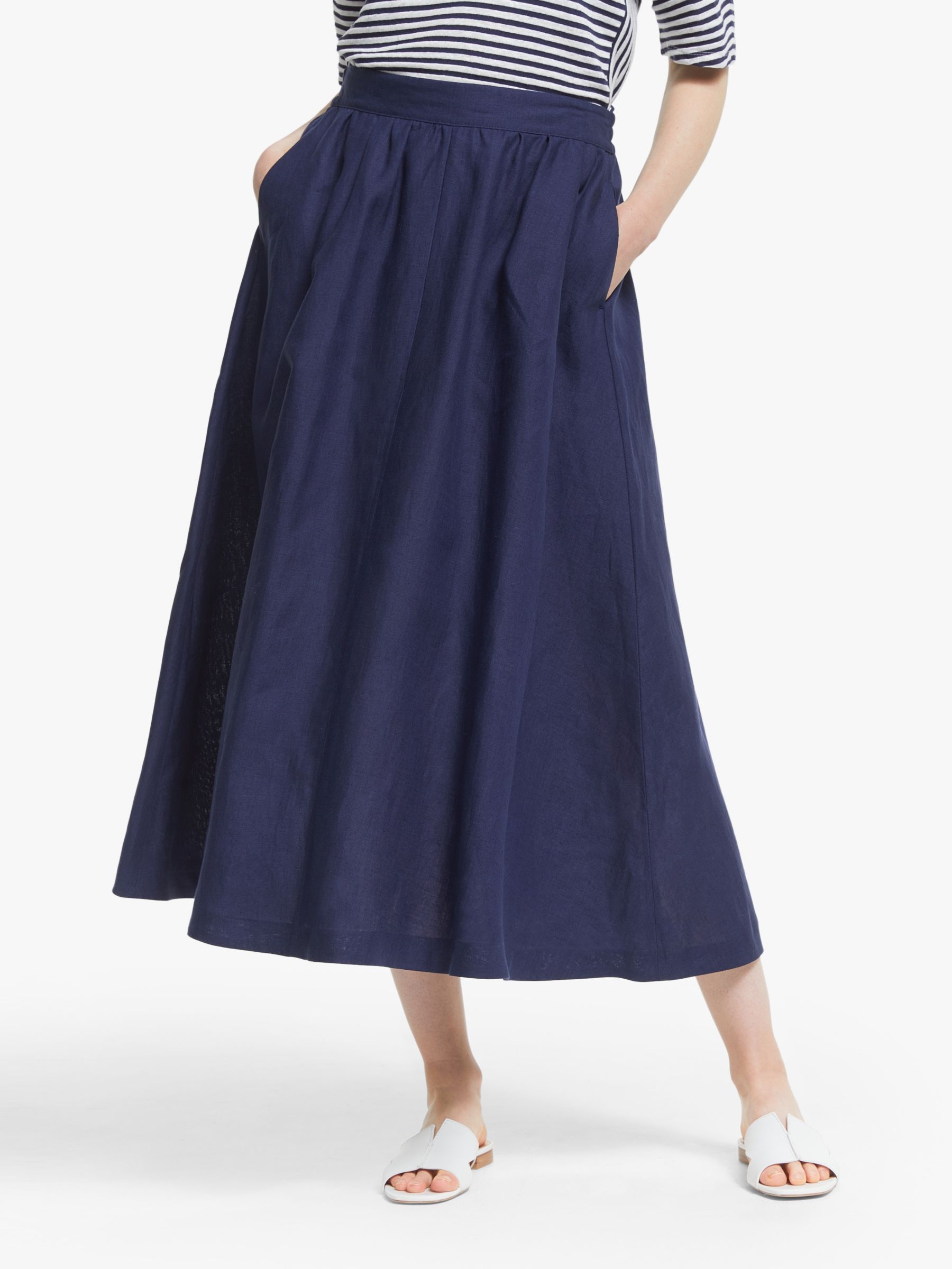 John Lewis & Partners Linen Full Midi Skirt | Navy at John Lewis & Partners