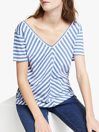 Collection WEEKEND by John Lewis V-Front & Back Stripe T-Shirt, Blue/White