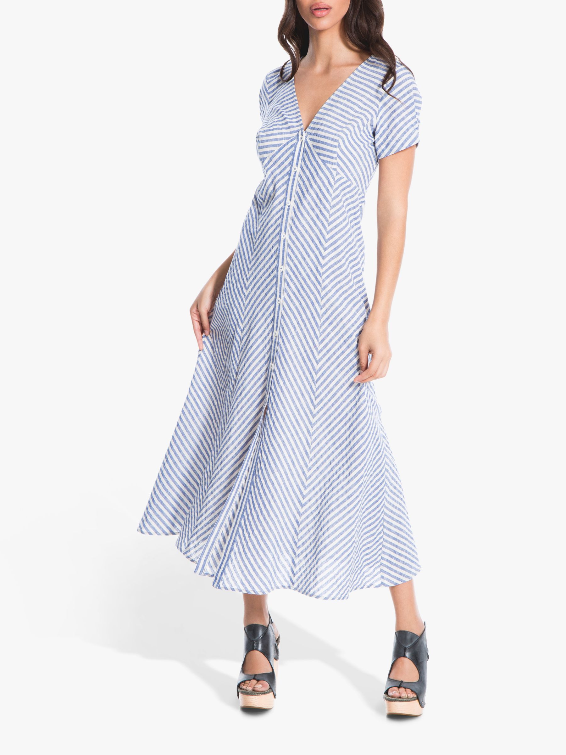 blue white midi dress