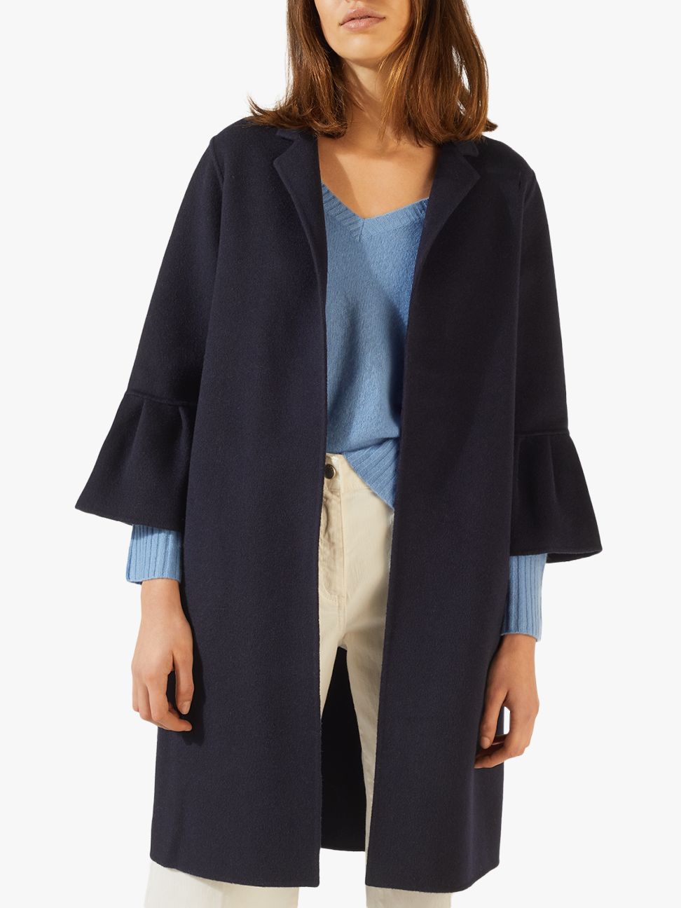 Jigsaw Double Face Bell Sleeve Coat, Navy at John Lewis & Partners