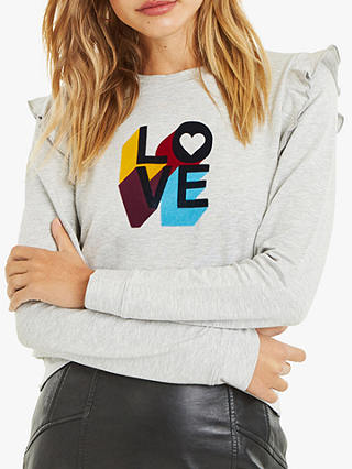 Oasis Love Ruffle Sleeve Sweatshirt, Mid Grey