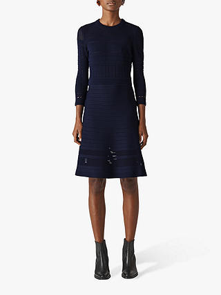 Whistles Pointelle Jersey Dress, Navy