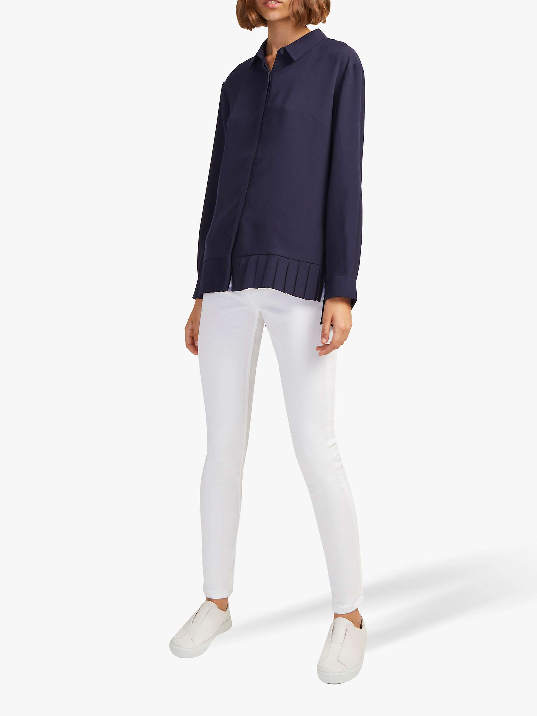 Buy French Connection Crepe Pleat Hem Shirt, Utility Blue Online at johnlewis.com