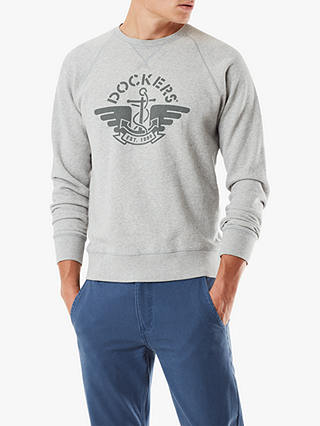 Dockers Logo Crew Neck Sweatshirt, Grey Heather