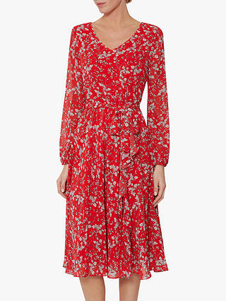 Gina Bacconi Ridley Floral Belt Dress, Red/White