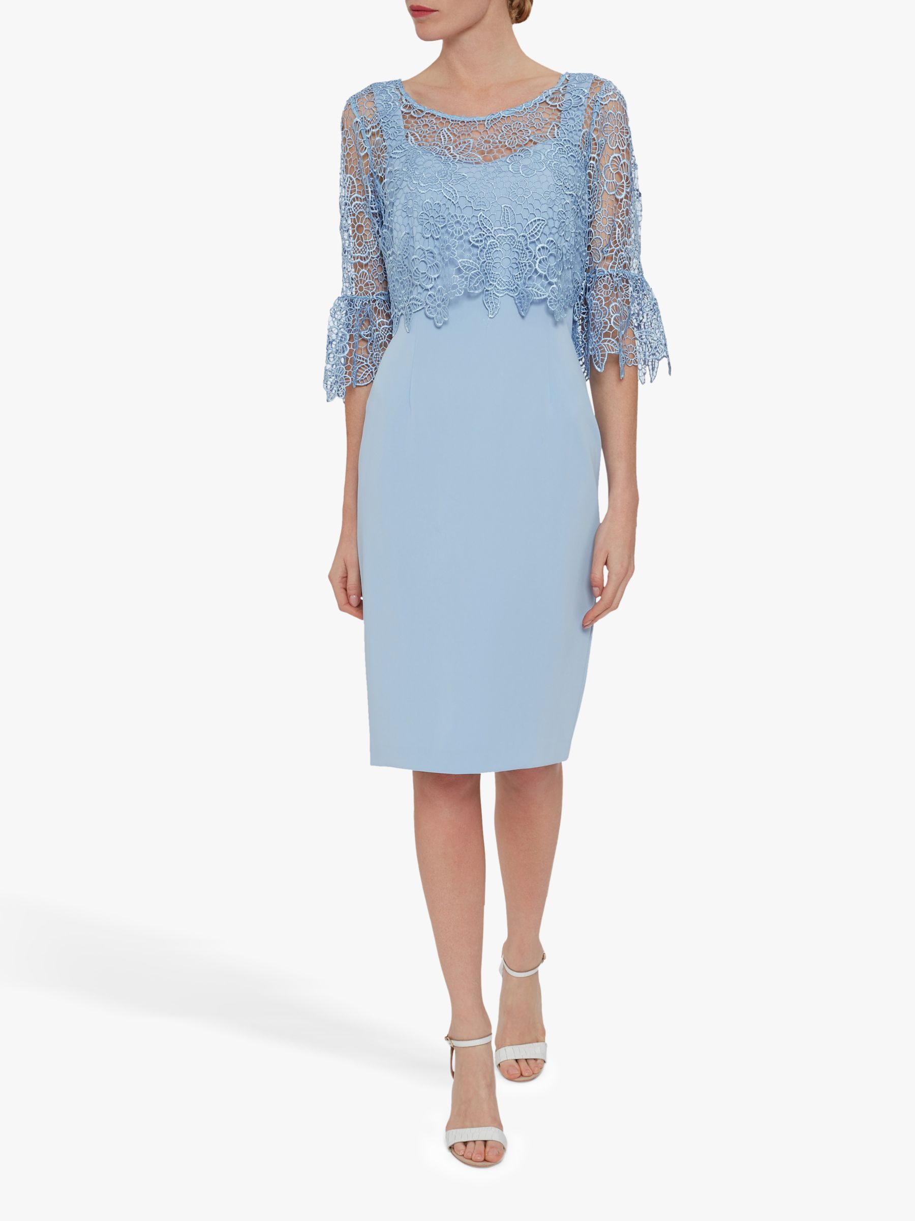 Gina Bacconi Amy Lace Overtop Dress, Nordic Blue at John Lewis & Partners
