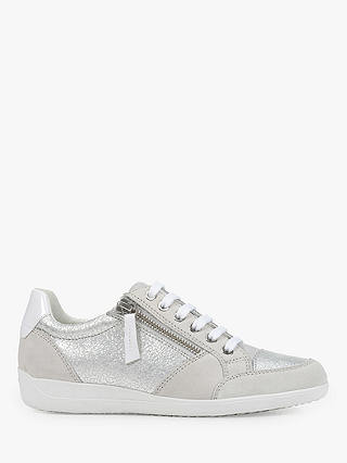 Geox Women's Myria Zip Detail Trainers, Silver/Off White Suede