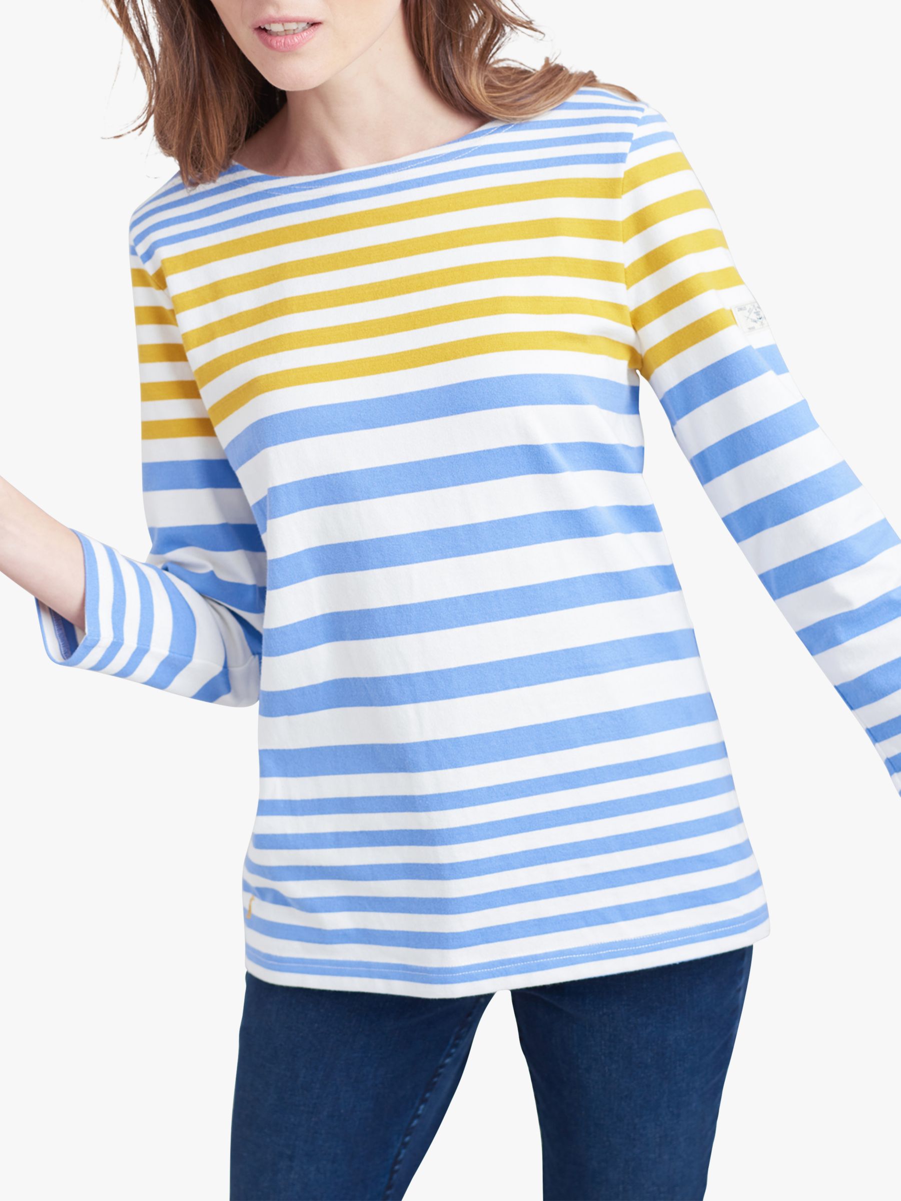 Joules Harbour Jersey Stripe Top, Blue/Gold