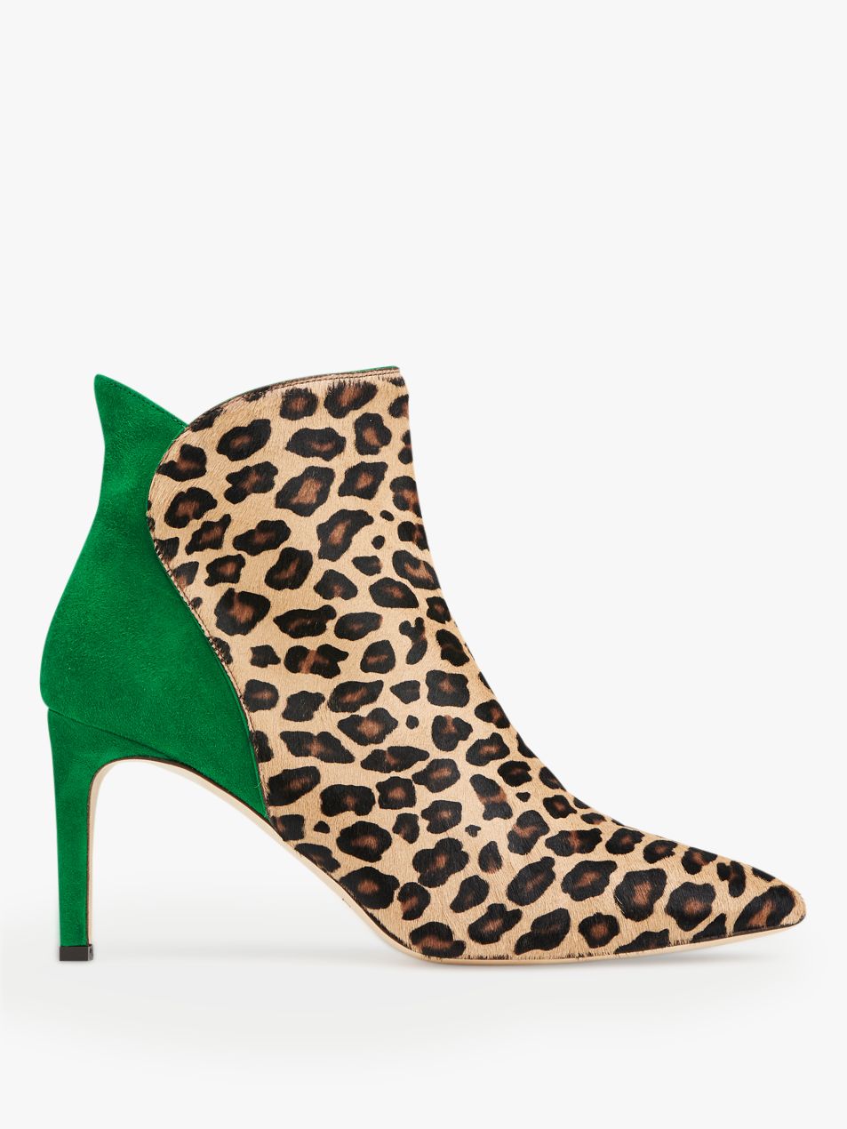 L.K.Bennett Maja Stiletto Heel Ankle Boots, Green/Leopard Leather at ...