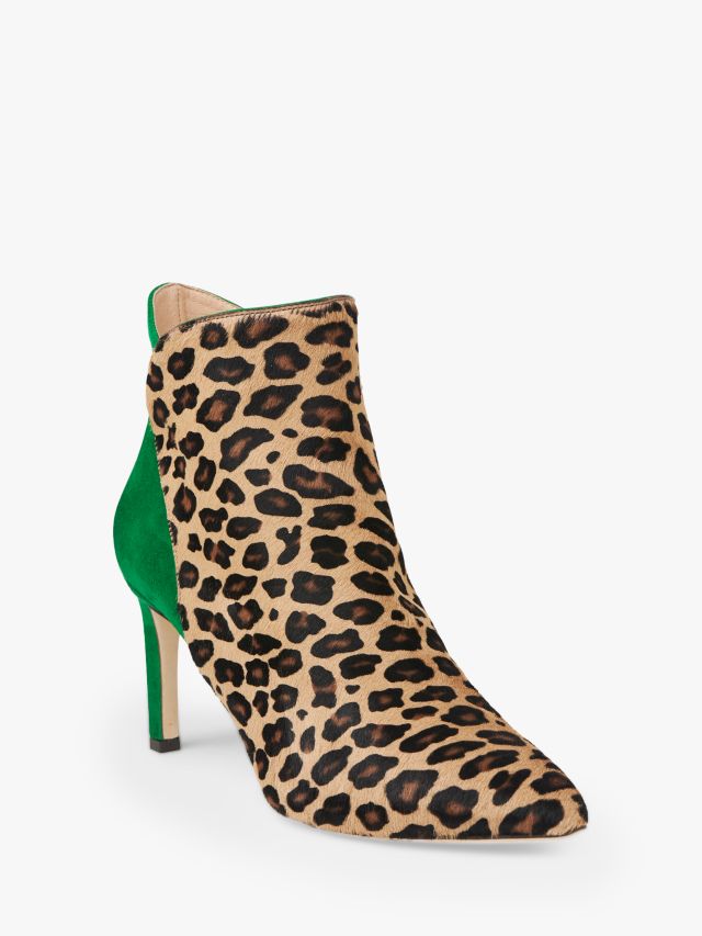 L.K.Bennett Maja Stiletto Heel Ankle Boots, Green/Leopard Leather, 3