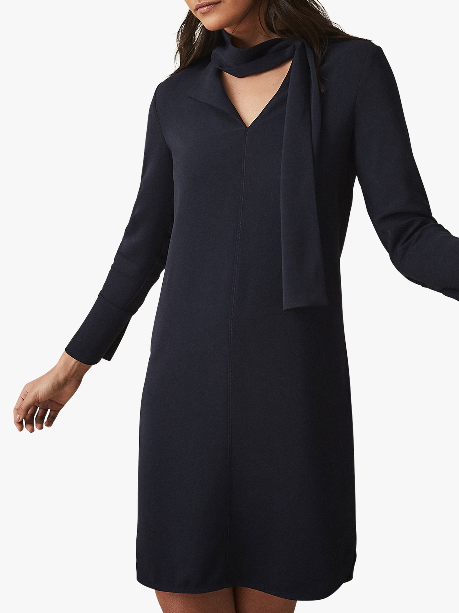 Reiss Mirela Tie Neck Shift Dress Navy At John Lewis Partners