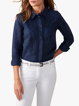 Pure Collection Embroidered Floral Print Linen Shirt