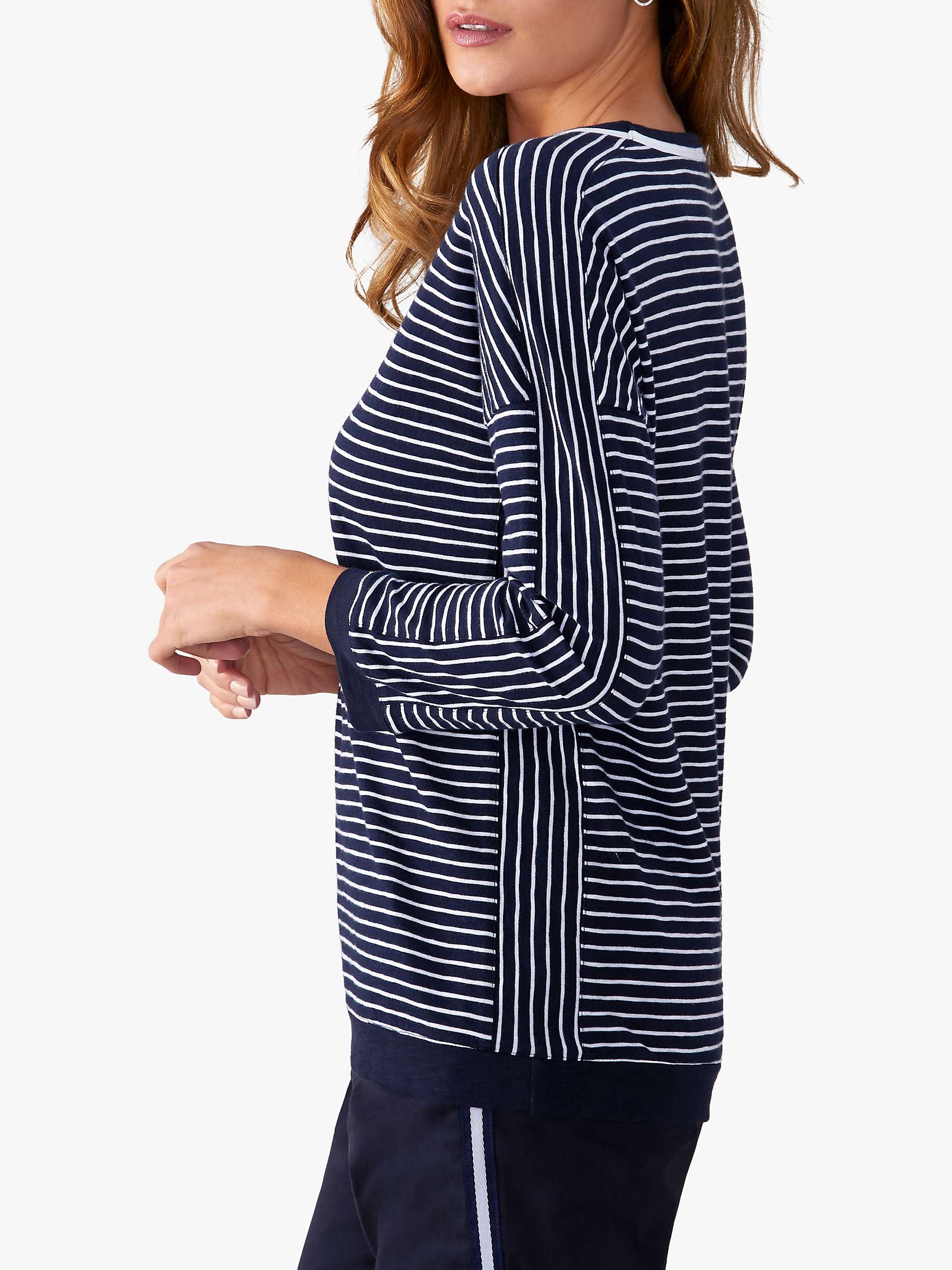 Buy Pure Collection Double Crew Neck Stripe Top, Navy/White Online at johnlewis.com