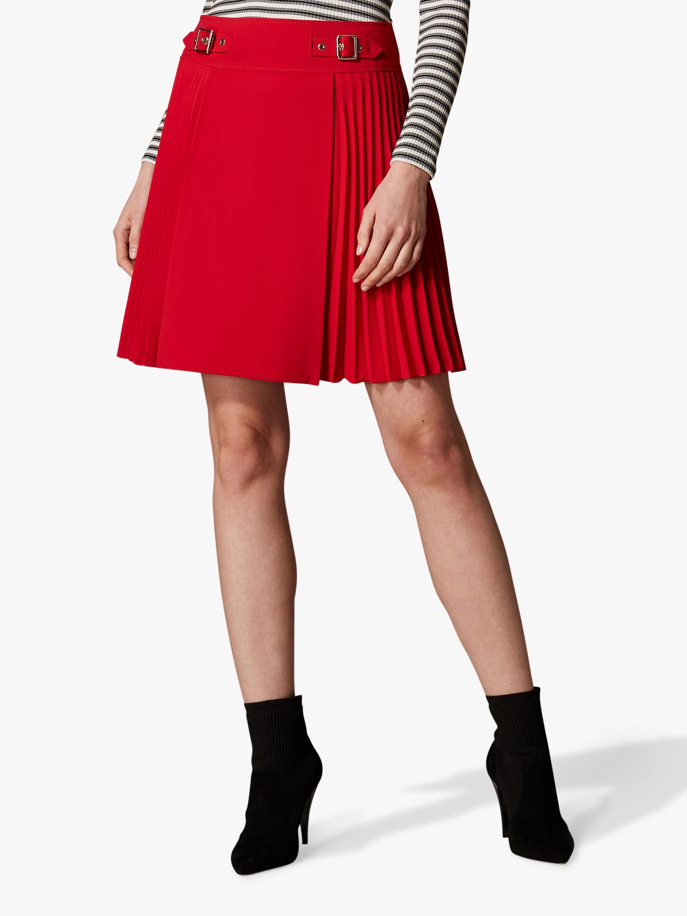 Karen Millen Pleated Mini Skirt, Bright Red