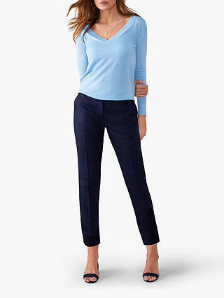 Pure Collection Linen Slim Leg Cropped Trousers, Navy