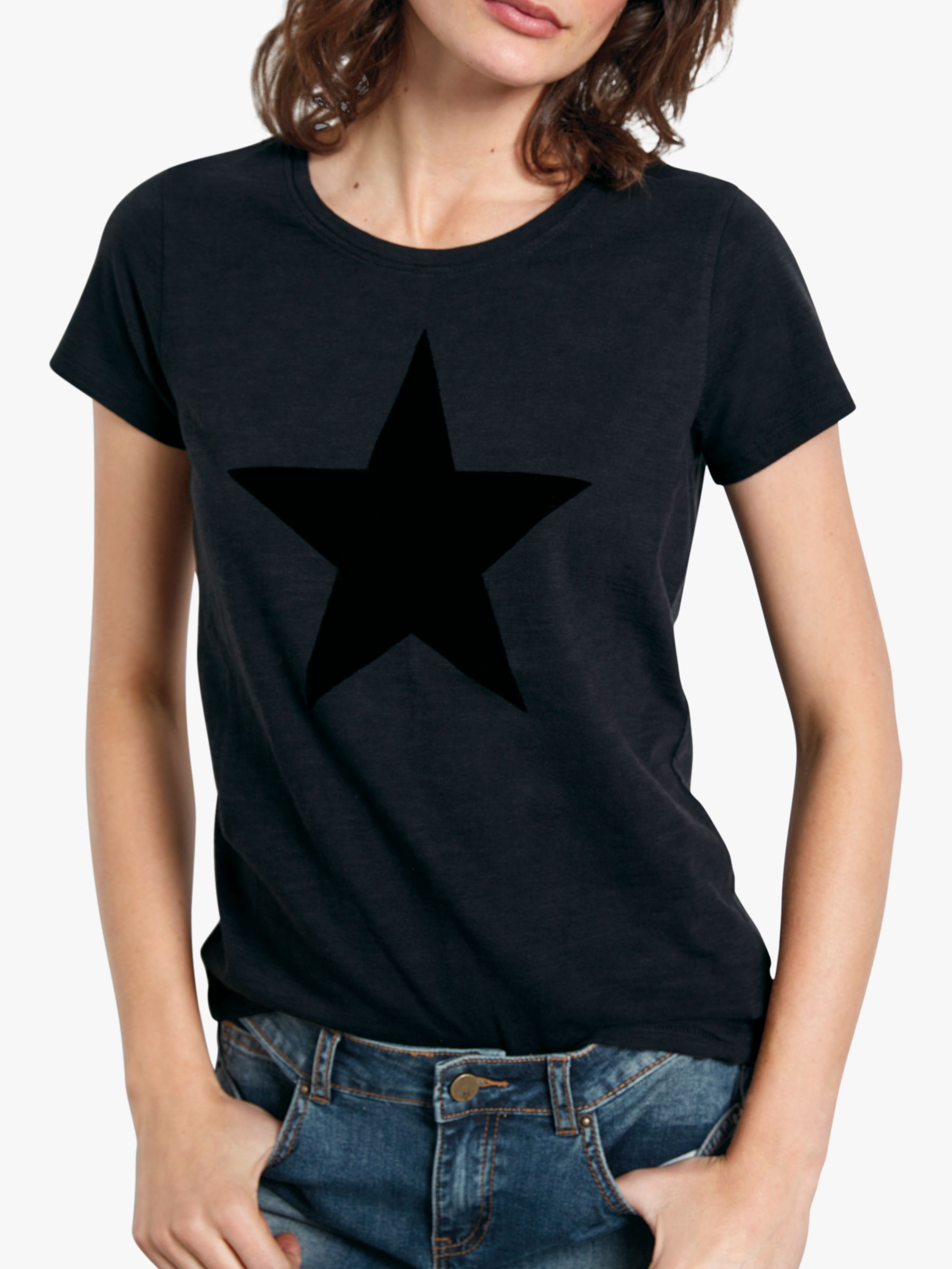 hush Flock Star Print T-Shirt, Black at John Lewis & Partners
