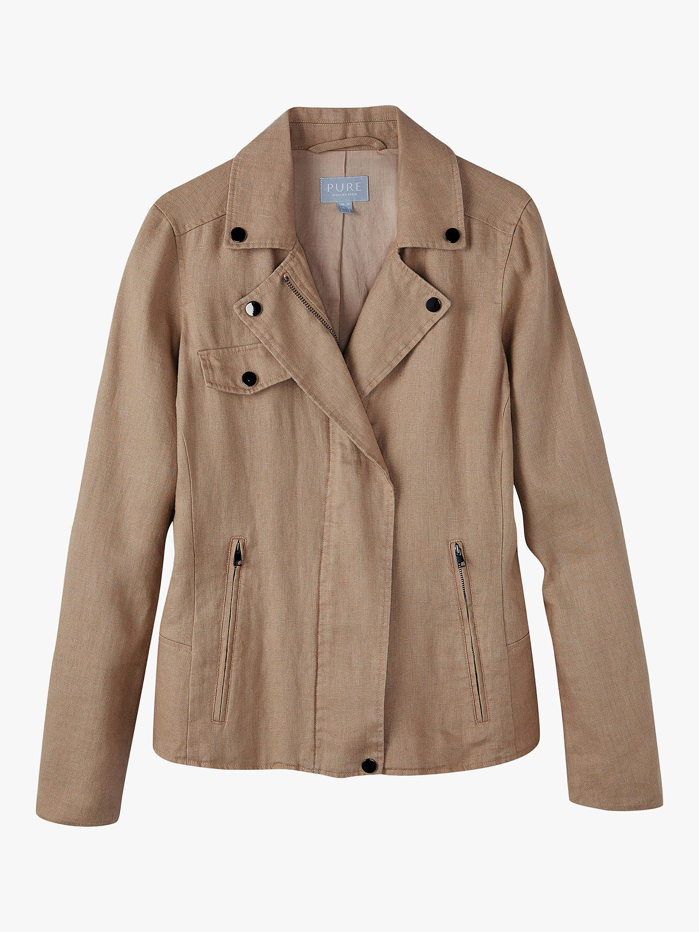Pure Collection Linen Biker Jacket, Camel at John Lewis & Partners