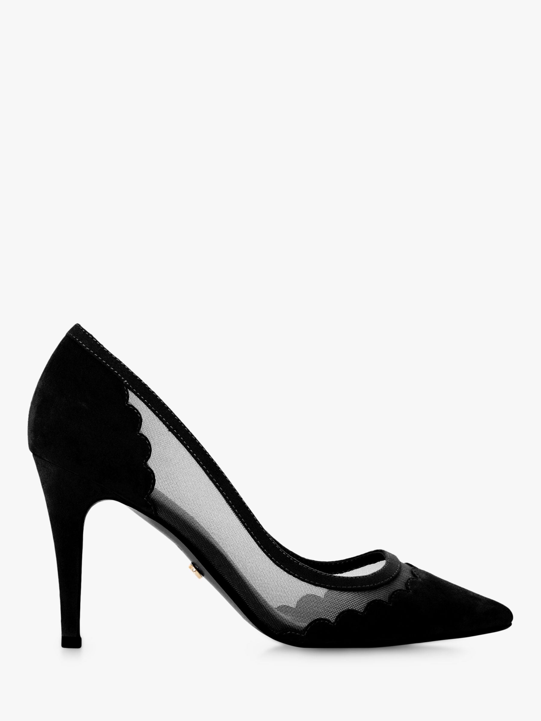 Dune Bellevue Semi Sheer Court Shoes, Black Suede