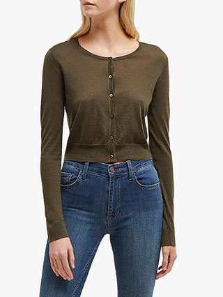 French Connection Spring Cropped Cardigan, Cactus Green
