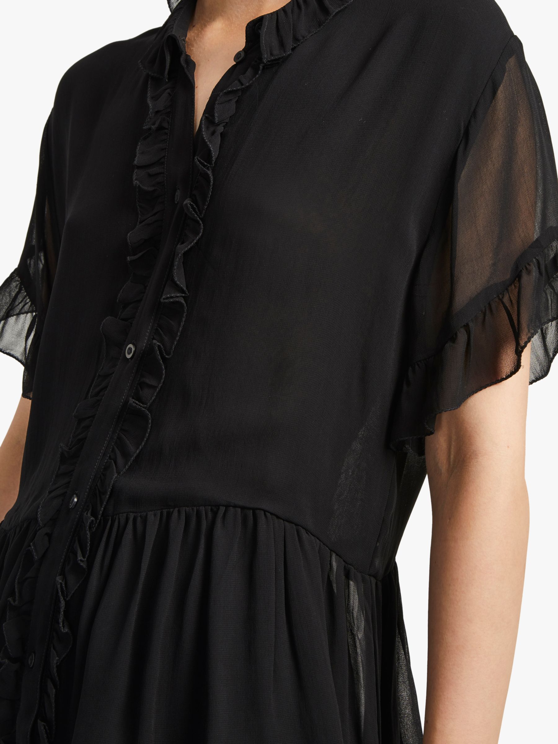 French Connection Clandre Ruffle Sleeve Blouse, Black at John Lewis ...