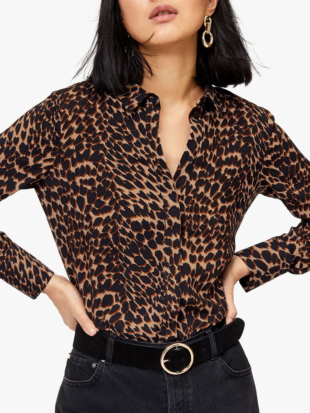 Warehouse Leopard Print Shirt, Brown at John Lewis & Partners