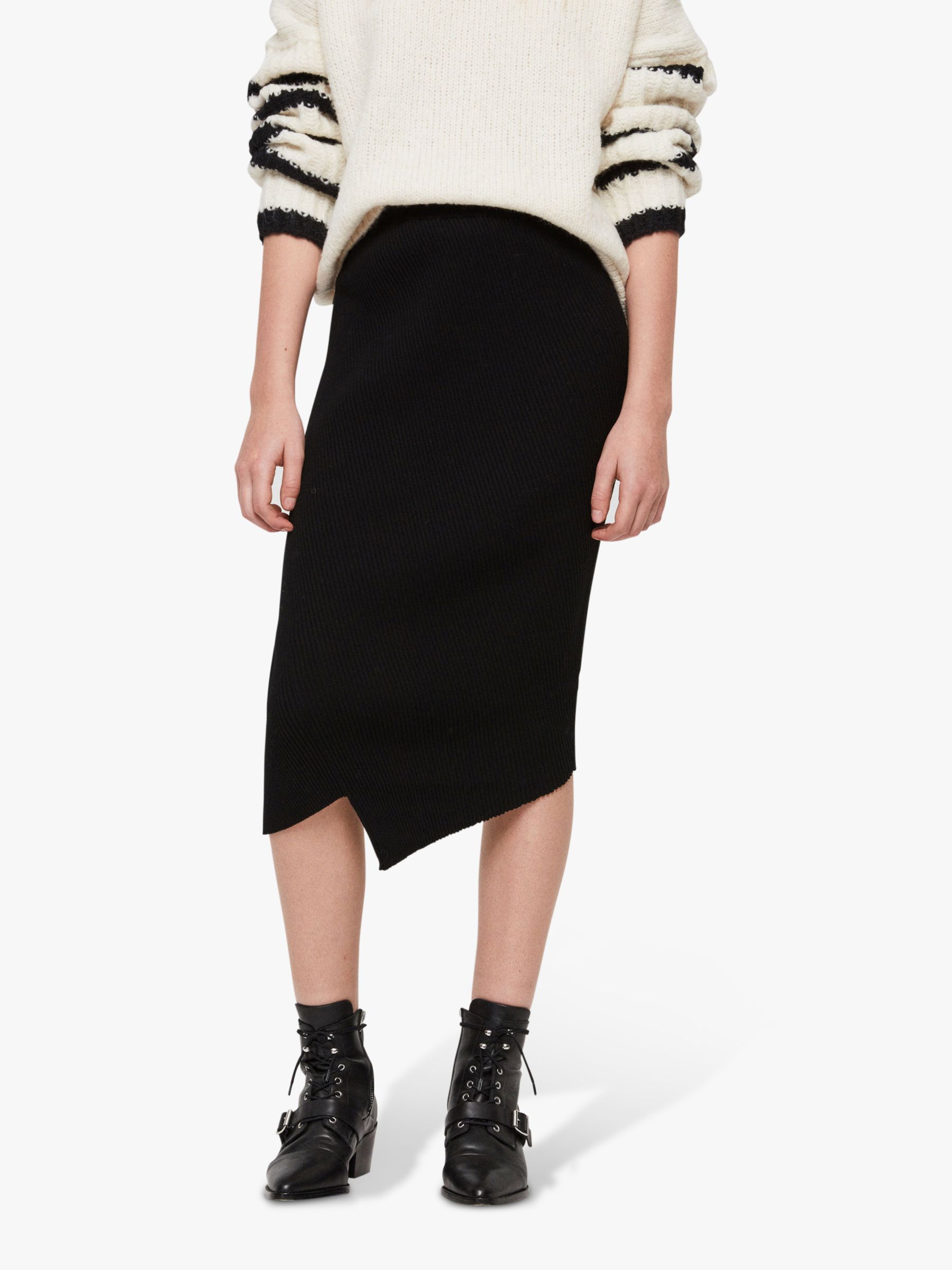 AllSaints Amara Asymmetric Pencil Skirt, Black