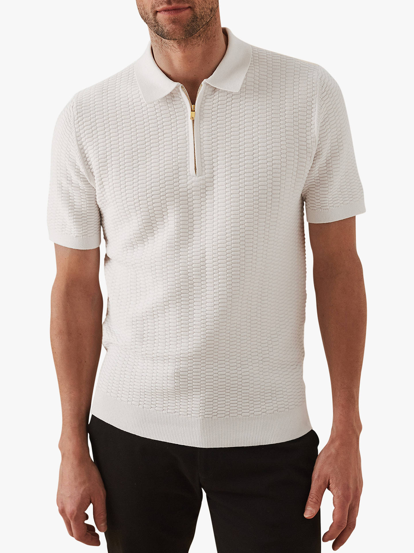 Reiss Freddy Half Zip Textured Polo Shirt at John Lewis & Partners