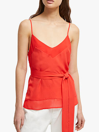 French Connection Belted Crepe Cami Top, Fire Coral