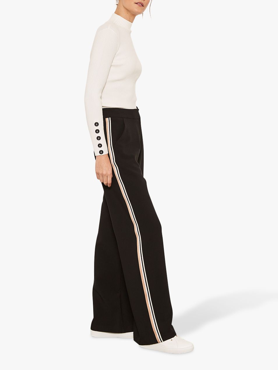 black with white stripe trousers