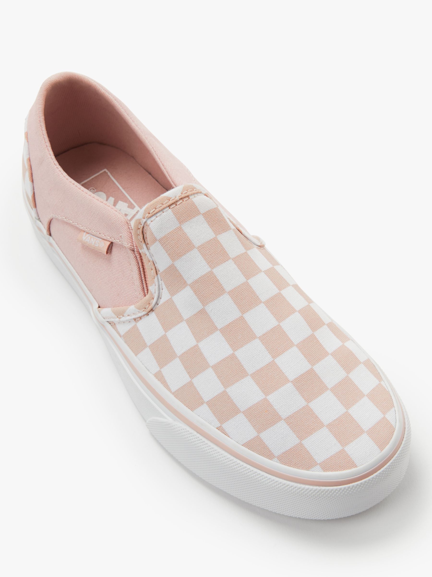light pink checkerboard slip on vans