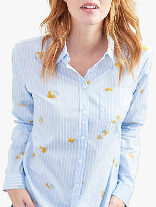 Joules Lucie Floral Print Stripe Shirt, Blue