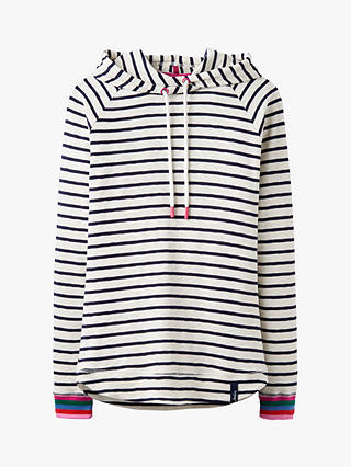 Joules Marlston Stripe Sweatshirt Hoodie, Cream/Navy