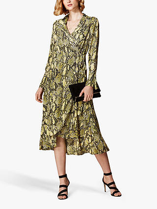 Karen Millen Snake Print Wrap Dress, Yellow/Multi