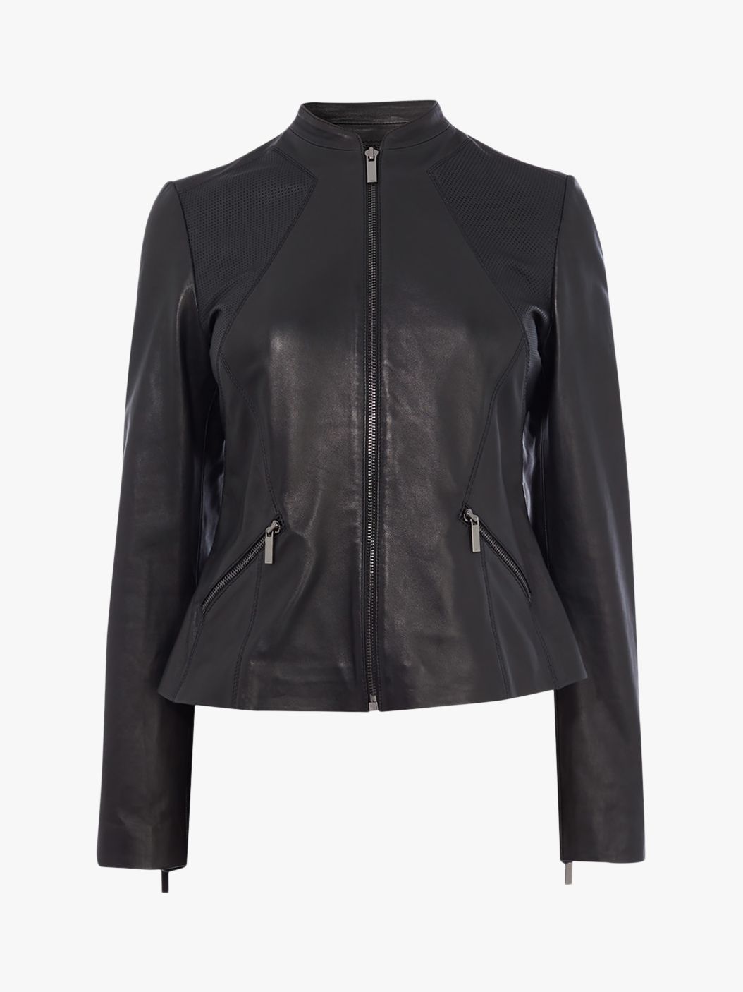 Karen Millen Collarless Leather Jacket, Black