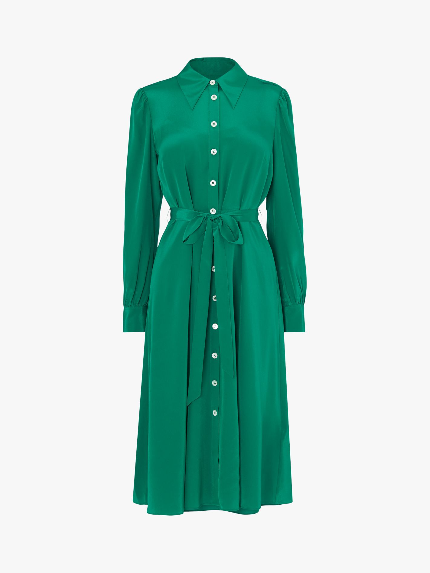 L.K.Bennett Runa Tie Waist Shirt Silk Dress, Malachite at John Lewis ...